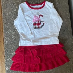 Kelly’s Kids 18 m baby girl Christmas outfit red skirt white top cocoa mug